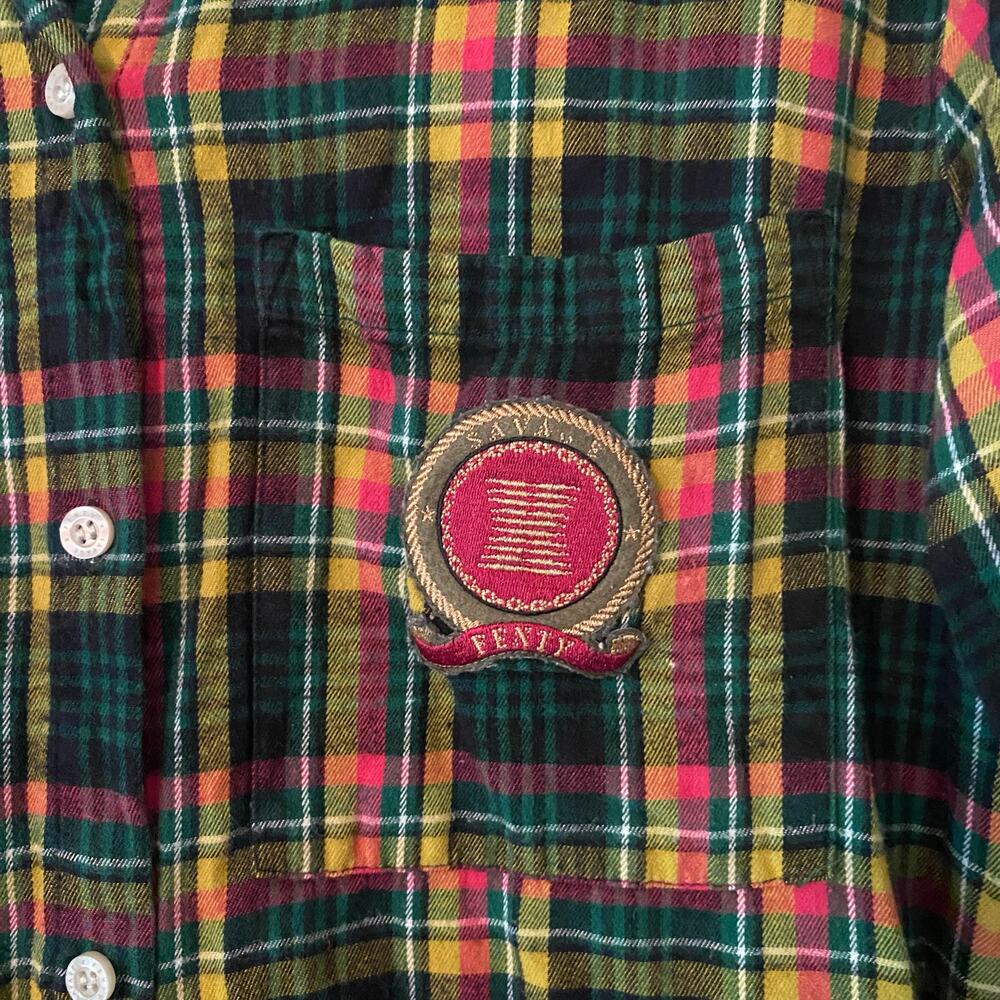 Savage X Fenty Distressed Flannel Shirt Green Pink Sleep Top Women's size Large - Picture 5 of 10